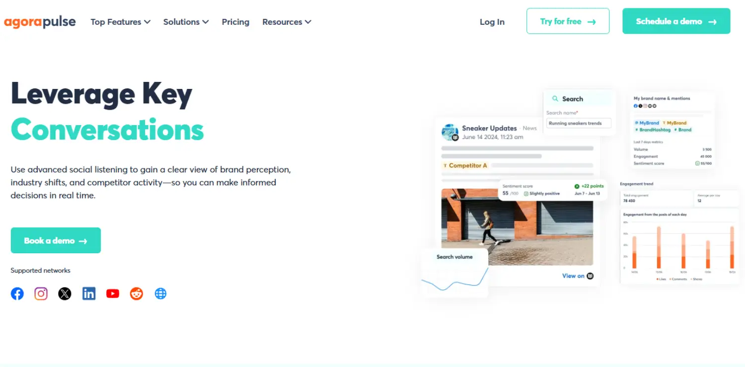 agorapulse social media monitoring tool homepage