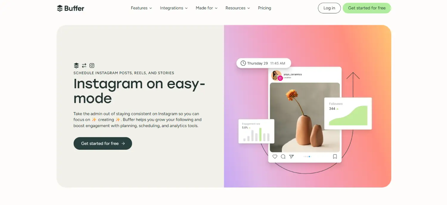 buffer instagram scheduler homepage