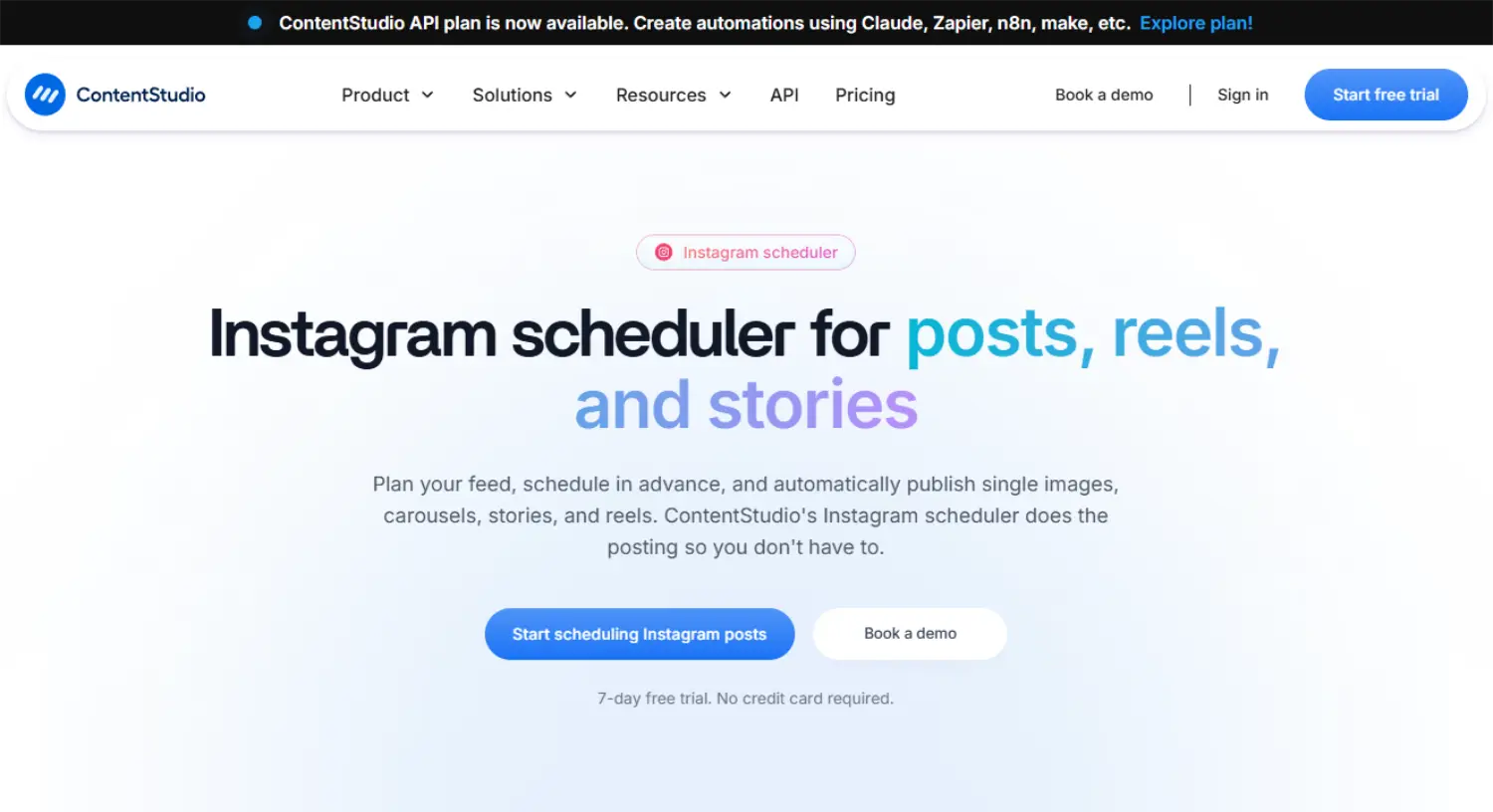 contentstudio instagram scheduler homepage