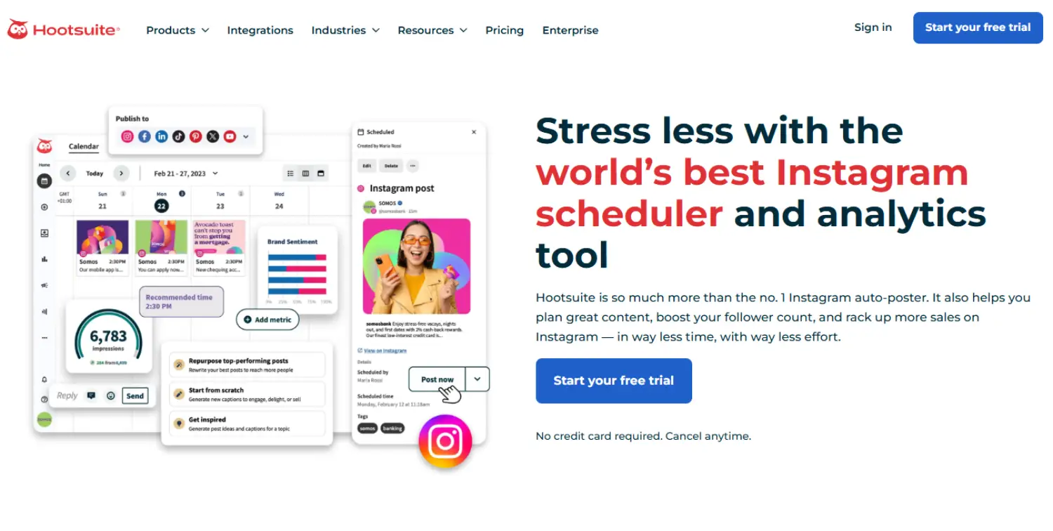hootsuite instagram scheduler homepage