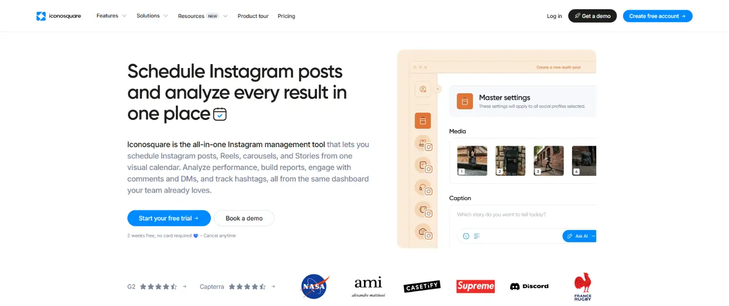 iconosquare instagram scheduler homepage