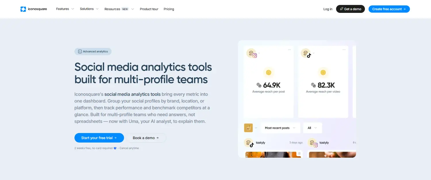 inconosquare social media analytics homepage