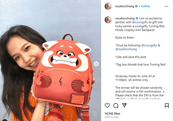 Influencer led giveaway Rosaliechang to promote their giveaway