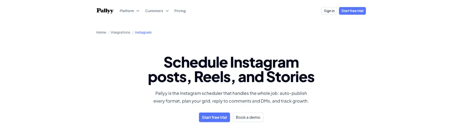 pallyy instagram scheduler homepage